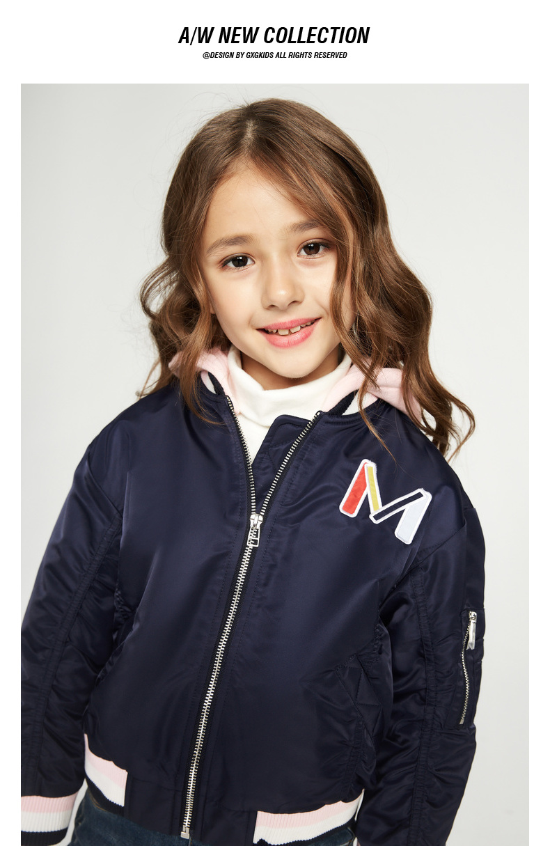 gxg kids童装2018冬装儿童新款女童厚连帽棉衣棉服上衣b17421213 藏青