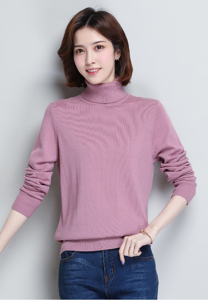 恒源祥高领羊毛衫女套头针织衫秋冬新款纯色百搭女士打底毛衣短款s8