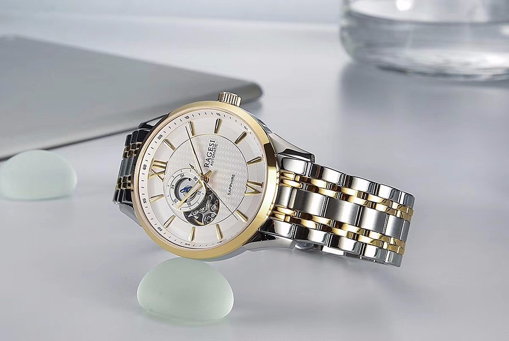 雷格诗(ragesi)全自动机械男表镂空男士手表时尚商务防水夜光钢带腕表