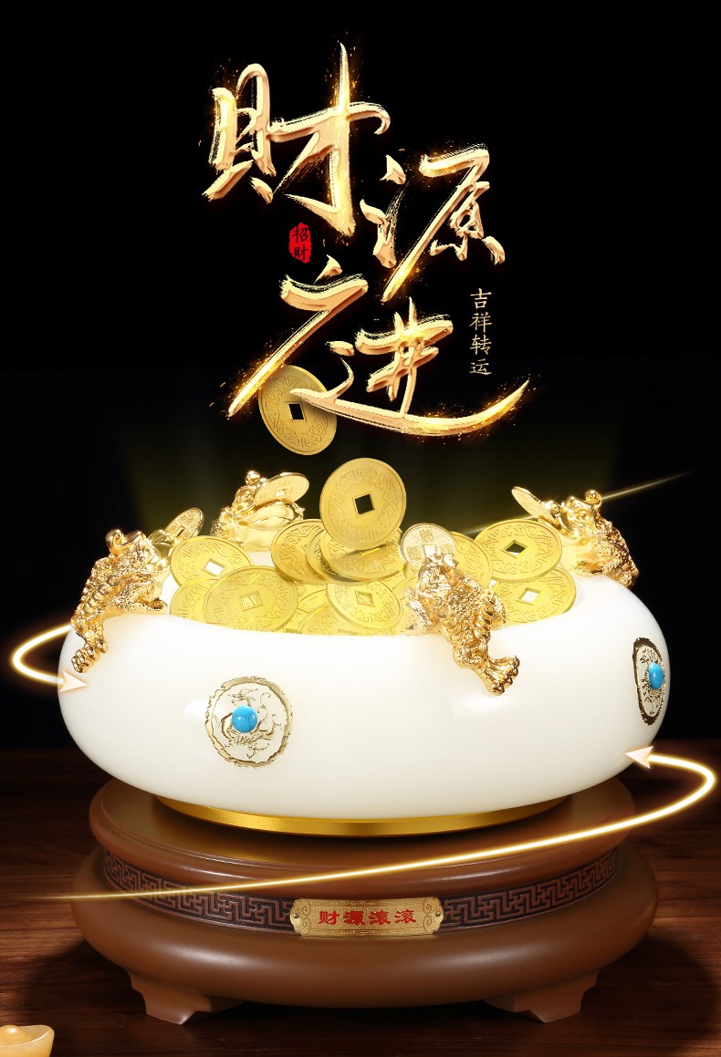 礼佳诚 招财聚宝盆摆件开业礼品摆件 金蟾风水琉璃白玉工艺品 家居