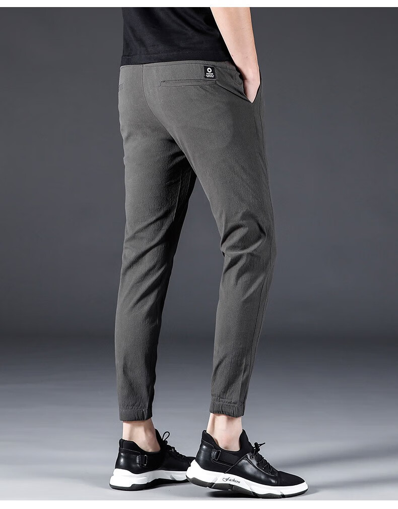 韩版潮流修身男生小脚裤灰色男士裤子简约潮流九分裤 黑色d892款 29码