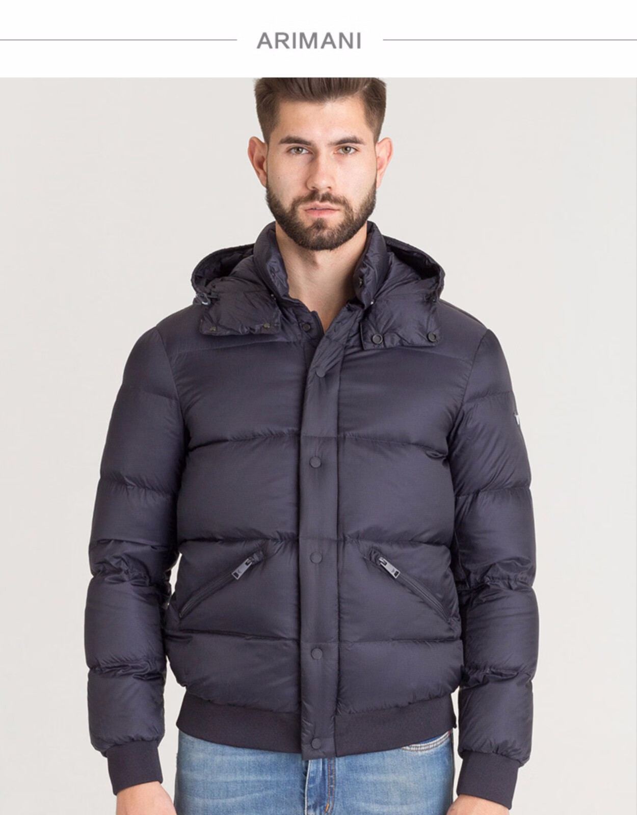 armani阿玛尼奢侈品男装羽绒服男连帽可拆卸拉链按扣男士外套6z1b841n