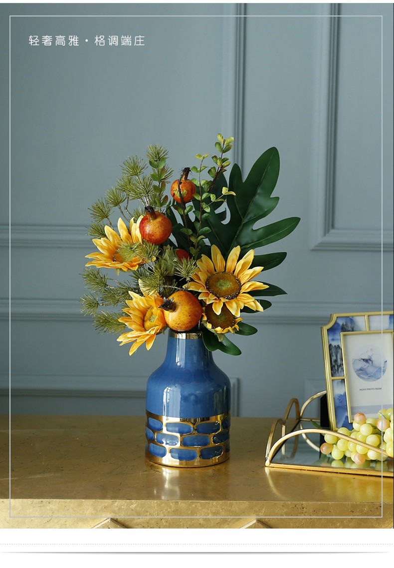 野派高档轻奢向日葵仿真花带花瓶高品质清新动感自然风假花客厅摆设件