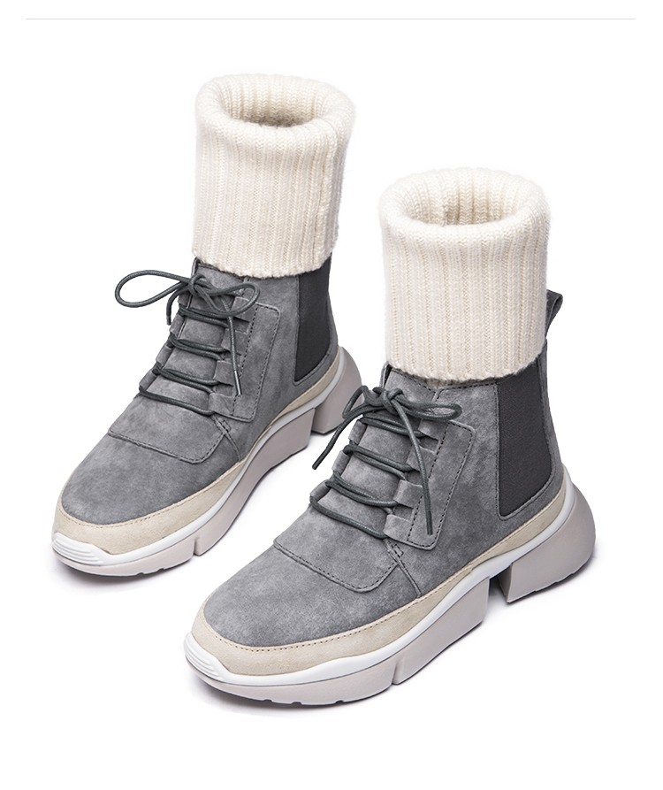 澳洲aumu女鞋两穿针织羊毛雪地靴女冬季棉鞋子运动中筒女靴542栗色36