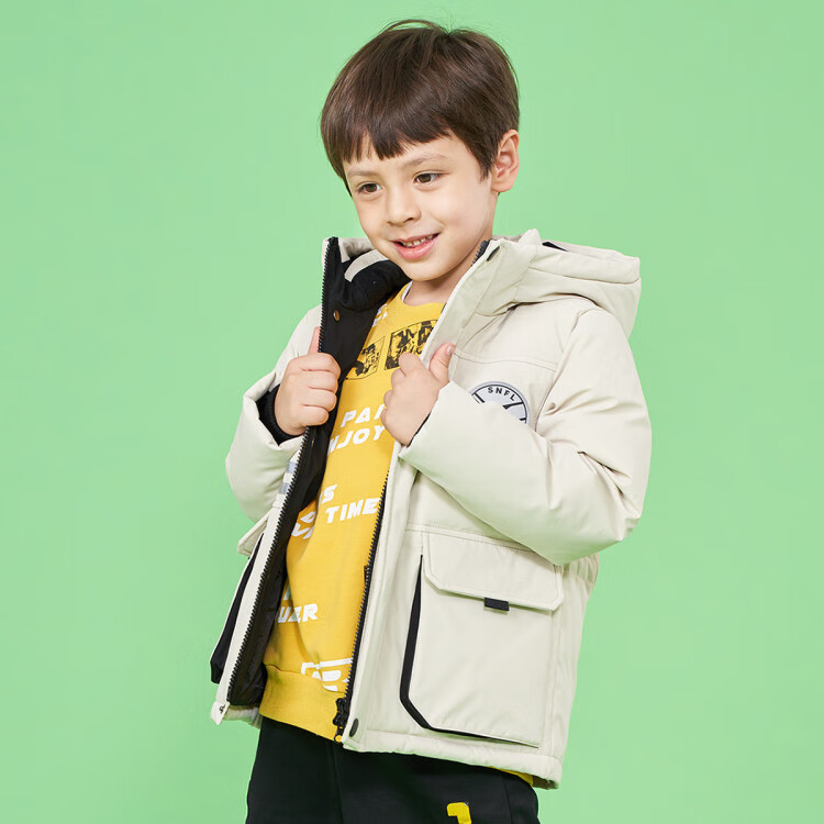 雪中飞snow flying 冬童装宝宝男女童时尚宽松工装羽绒服外套 阳光红