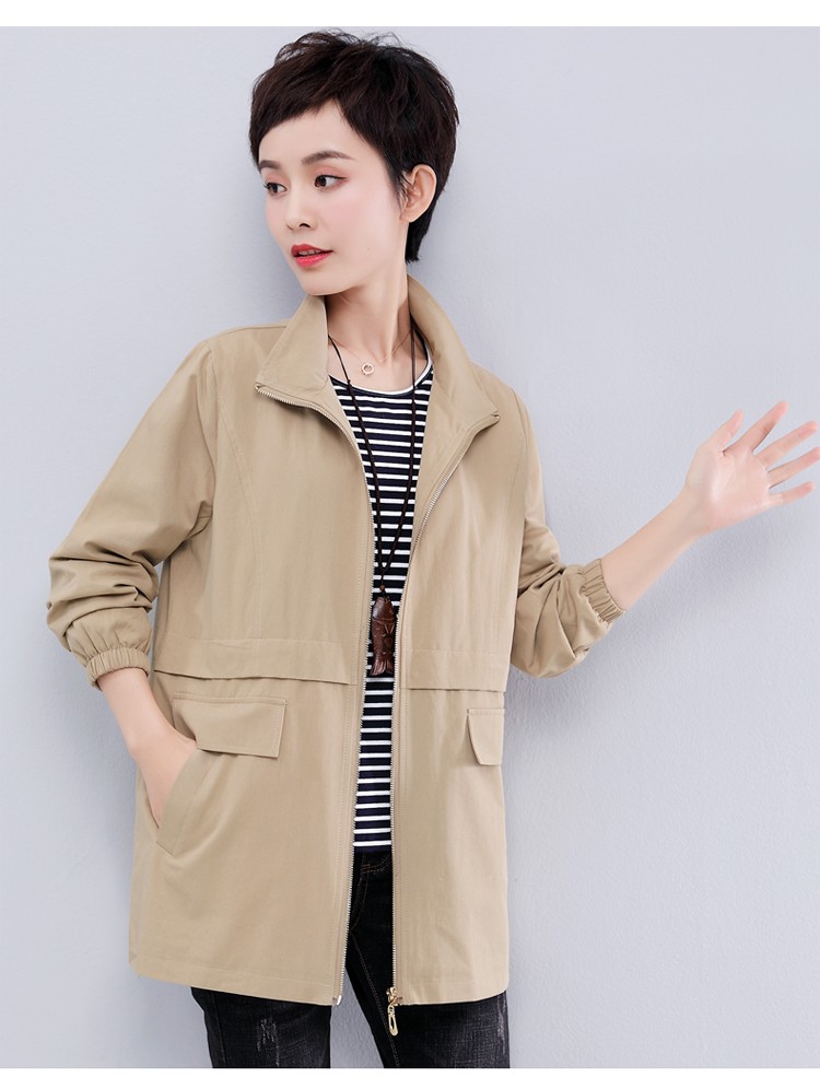 风衣外套女短款上衣2019新款秋季收腰显瘦立领衣服中年人女装30 40 50