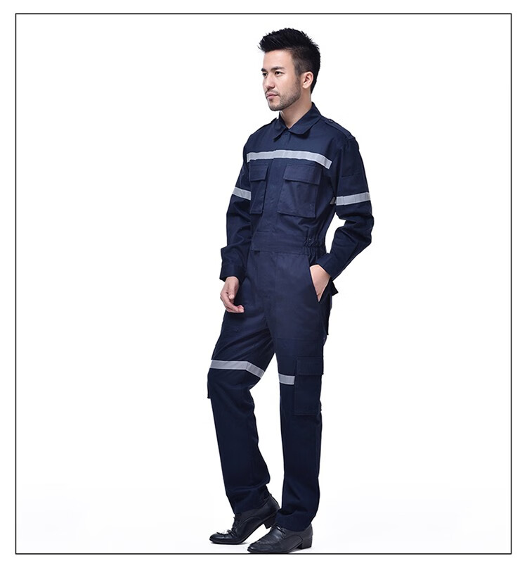 棉连体服 船厂船员工作服 立体口袋带反光条 海员套装 可做 藏青色 s