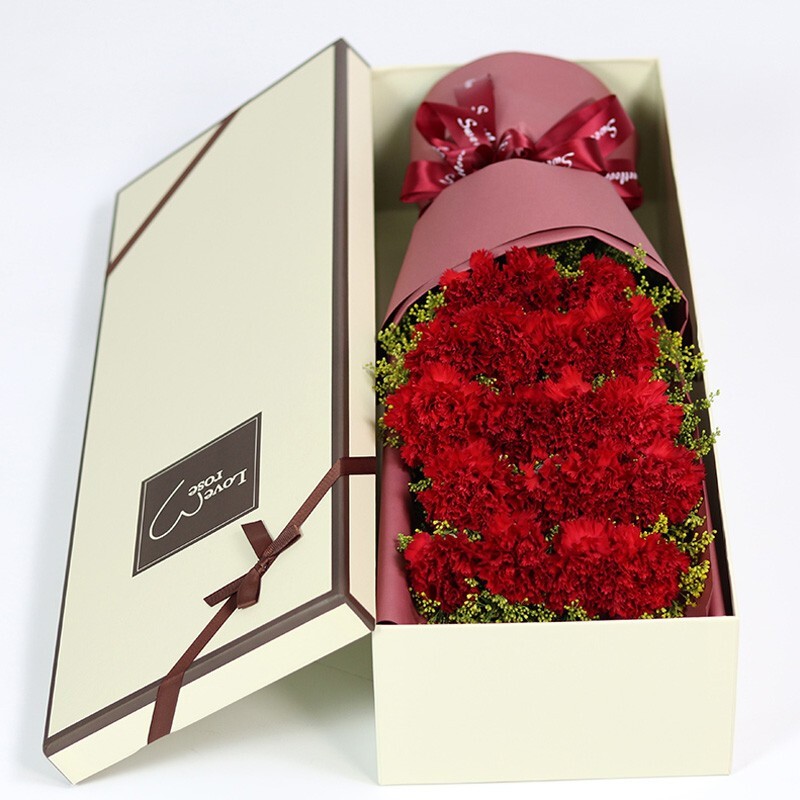 儒涛19枝粉红康乃馨礼盒礼物北京上海天津鲜花速递送母亲妇女节38郴州