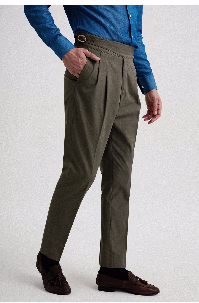 full monty春夏廓尔格西裤男士双褶交叉调节袢休闲裤子 驼色7127 32