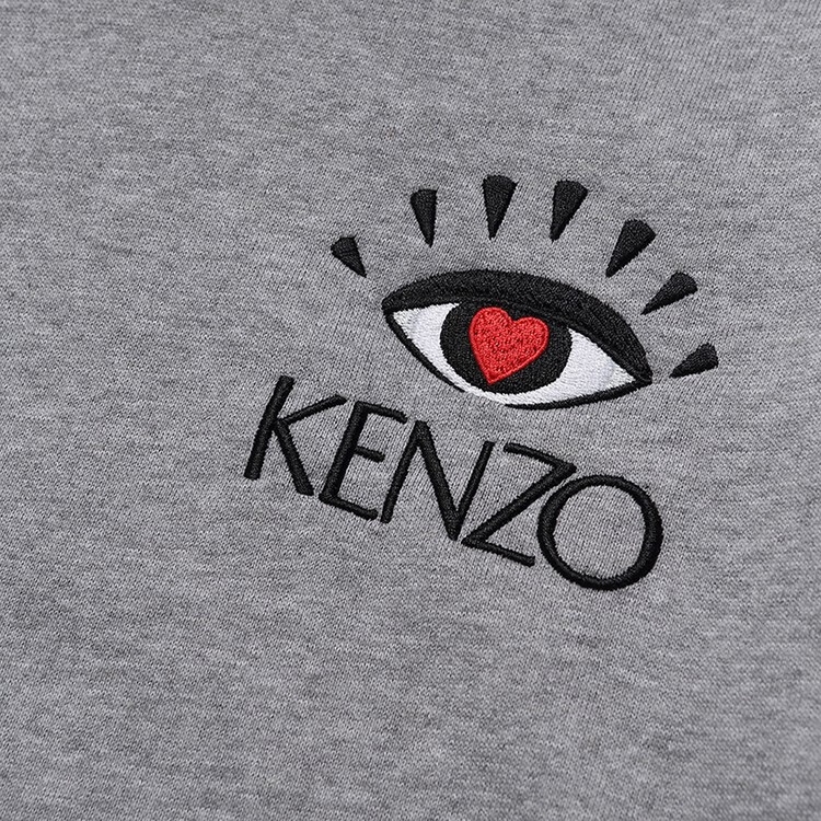 kenzo奢侈品男装春秋款浅灰色连帽眼睛刺绣插袋纯棉长袖卫衣灰色s