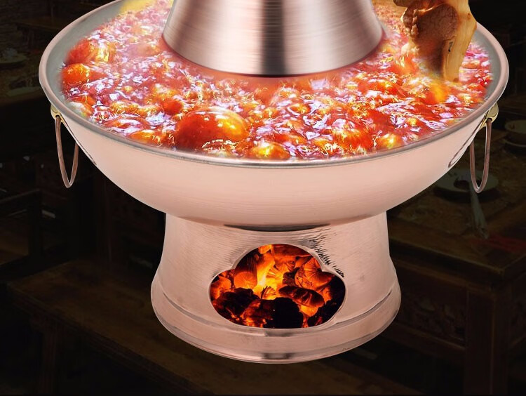 铜火锅铜家用鸳鸯锅加厚烧炭商用老式炉老北京紫铜铜锅火锅木炭铜火锅