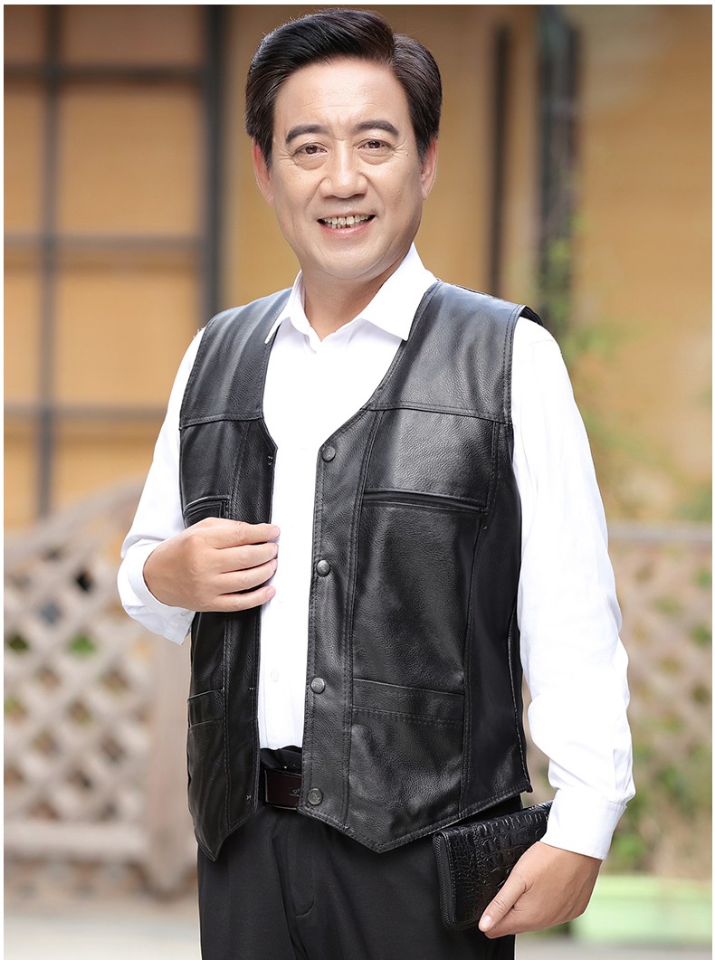 冬季中老年人皮背心皮马甲加大标准型加绒冬装爸爸装皮坎肩皮毛一体皮