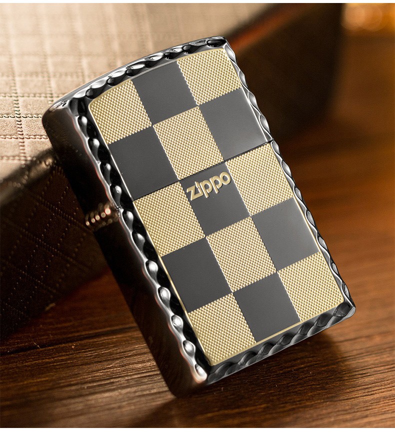 zippo芝宝打火机美国原装进口之宝日韩黑冰方格子bt112之宝防风煤油之