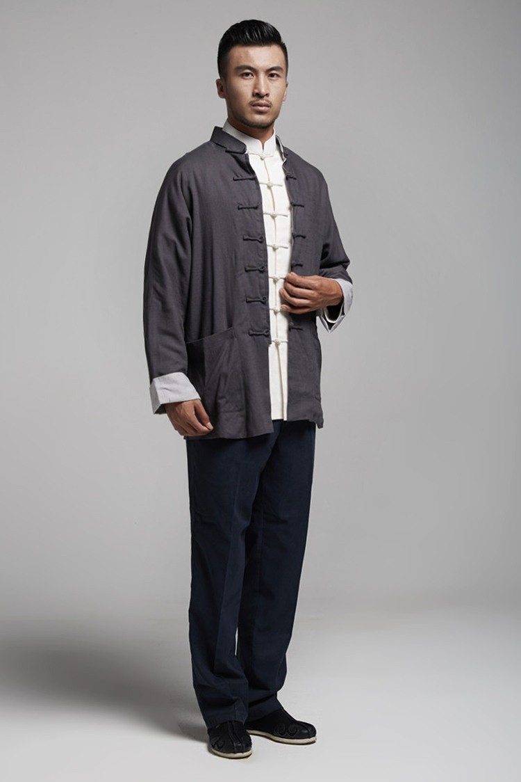 德风堂 原创传统连肩唐装男外套 亚麻中式上衣 春秋休闲中国风男装