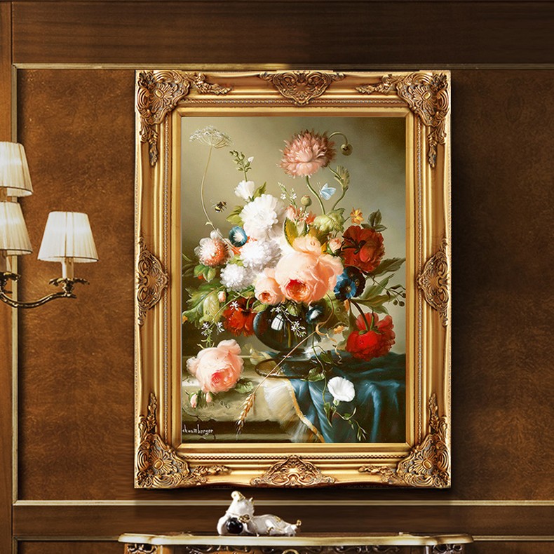 福艺良品欧式手绘油画客厅玄关餐厅竖版装饰画壁画古典花卉f款伯爵