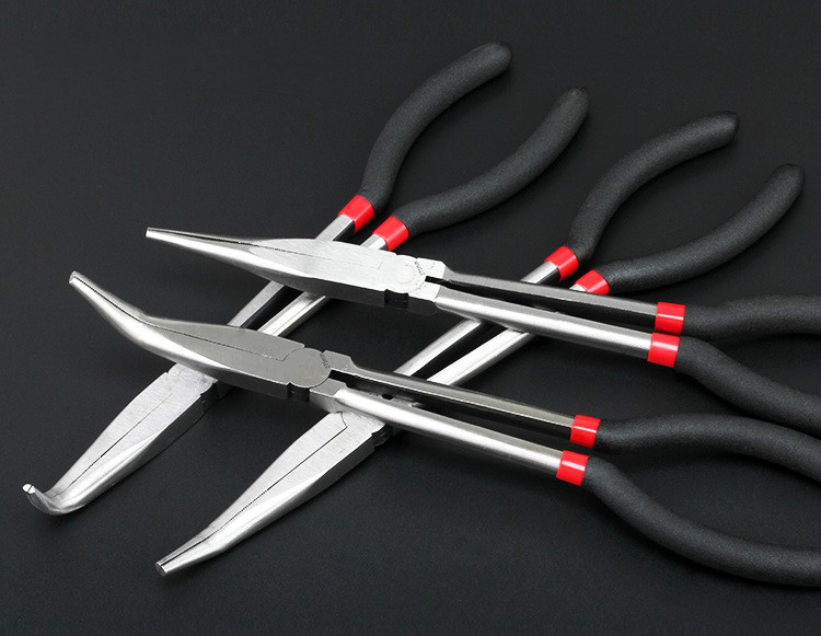 加长型尖嘴钳加长柄老虎钳45度90度弯头弯嘴长嘴钳子11寸 长柄尖嘴钳