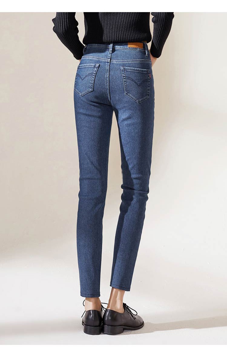 逸阳女裤拉绒牛仔裤女2020春季新款铅笔修身显瘦高腰加绒保暖小脚裤子