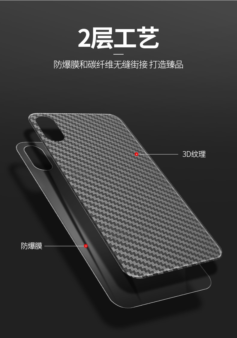 碳纤维膜奢库iphone11xrx手机背膜轻薄防指纹防手汗苹果xsmax后盖保护