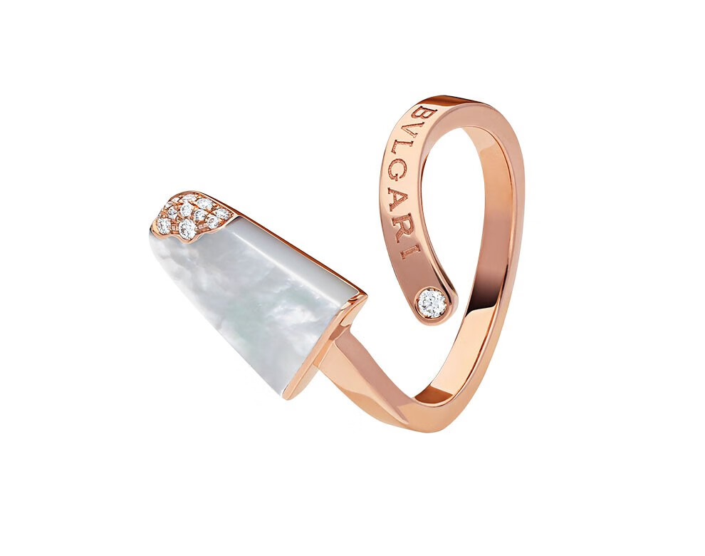 bvlgari宝格丽戒指女18k玫瑰金色镶钻雪糕戒指 珍珠白贝母钻戒【全球