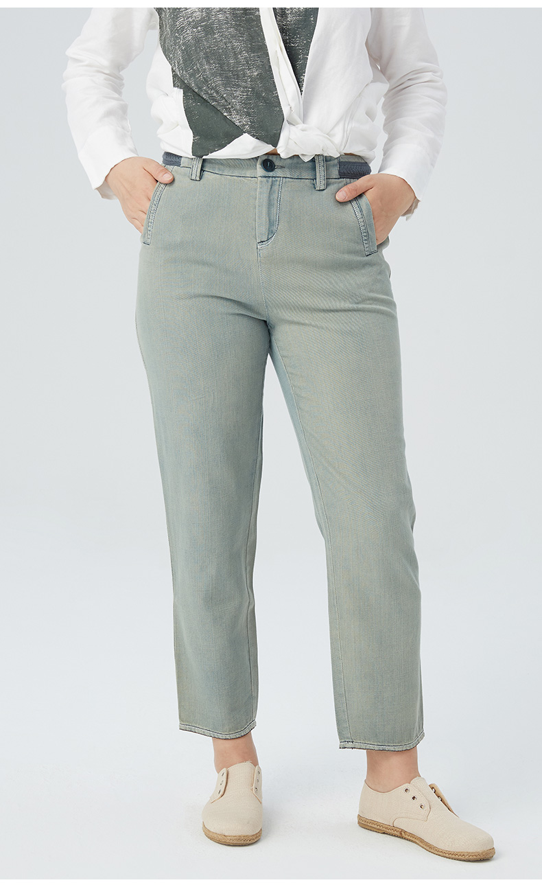 斯琴熟女春秋纯棉直筒宽松九分牛仔裤ckq1610仔兰m