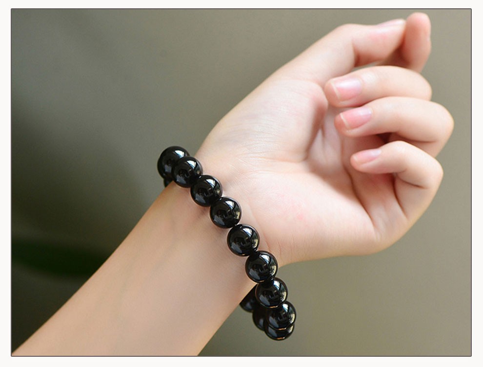 百老石 精选黑玛瑙手链 时尚男女款玛瑙佛珠手串 6mm-16mm 配鉴定证书