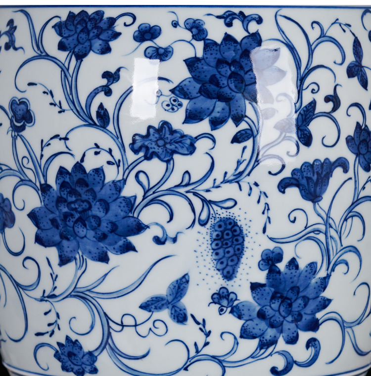 周胜堂 景德镇陶瓷器仿古青花瓷手绘缠枝纹茶叶罐盖罐摆件储物罐饰品