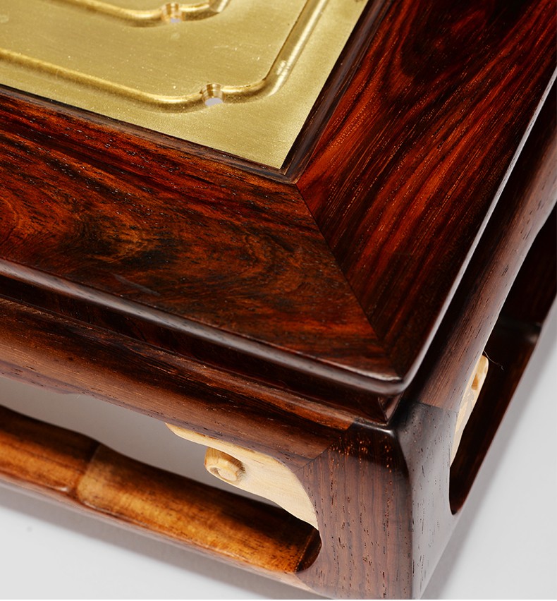 刺史老挝大红酸枝嵌黄杨木长方形茶盘黄铜面红木托盘家用简约功夫茶具