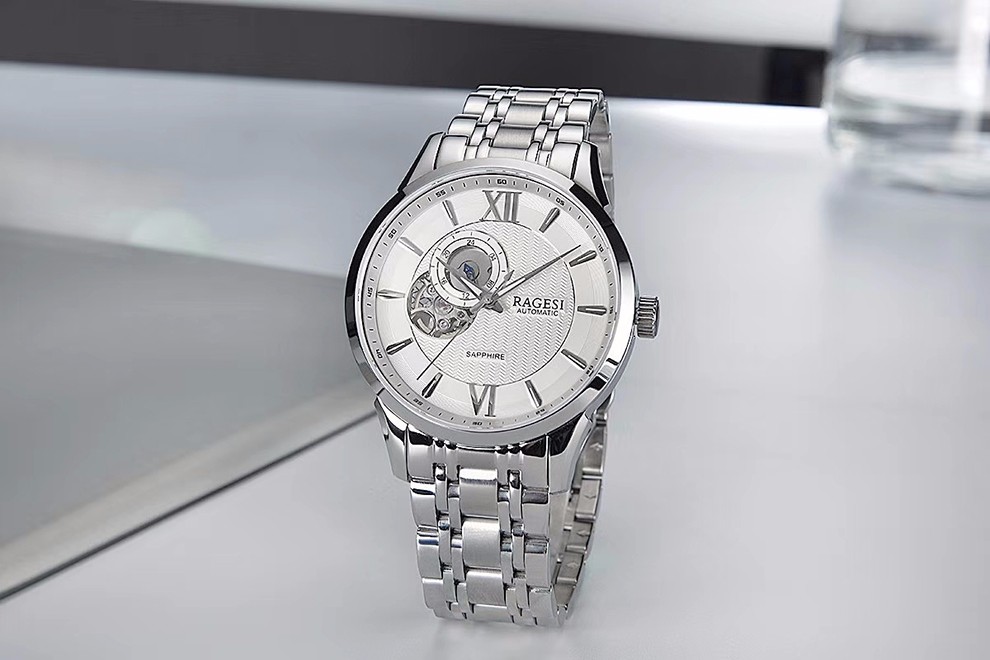 雷格诗(ragesi)全自动机械男表镂空男士手表时尚商务防水夜光钢带腕表