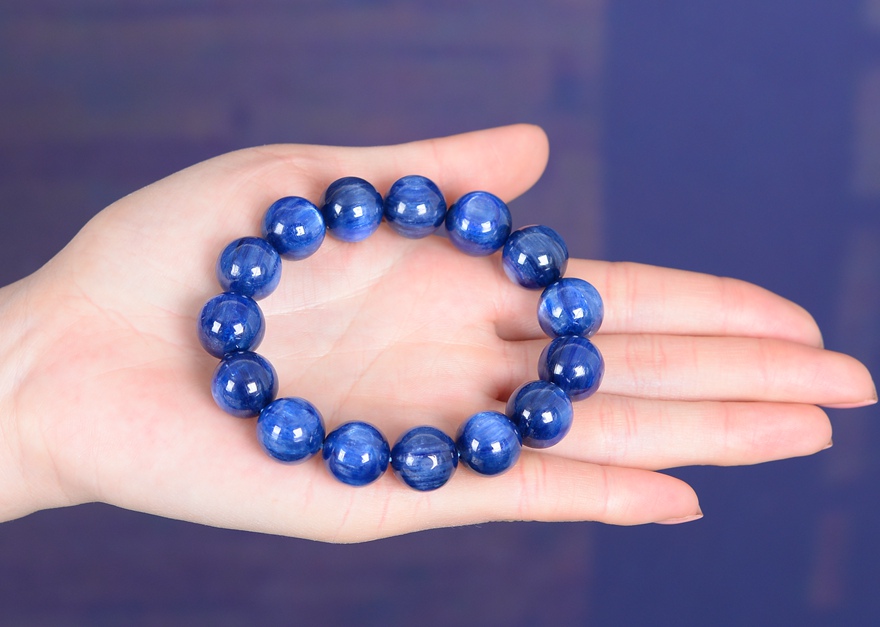 诺源珠宝珍品天然蓝晶石手链男女款天然水晶蓝色佛珠手串饰品链蓝发晶