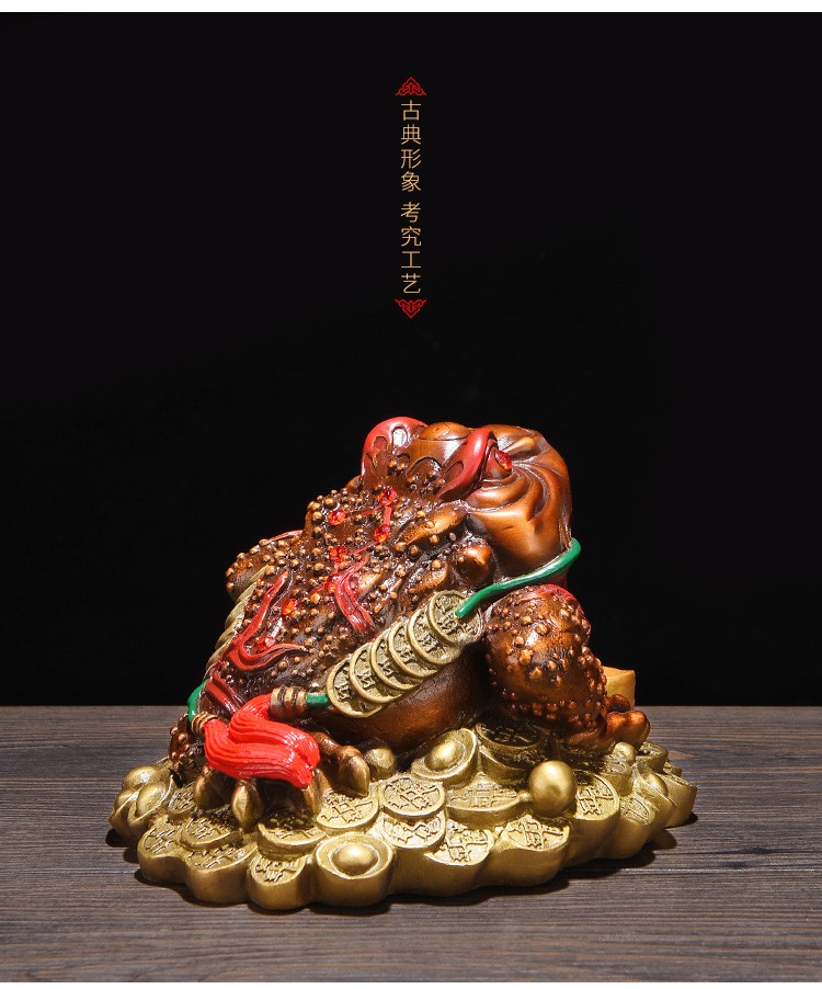 忠狮纯铜元宝金蟾蜍招财摆件彩绘三足金蟾家居客厅玄关办公室店铺收银