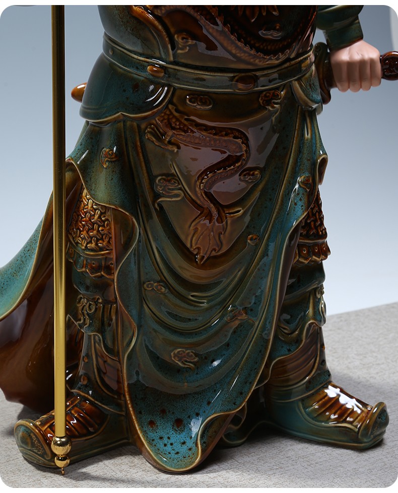 微美德化陶瓷20吋红釉关公像神像青袍关羽佛像家用供奉武财神摆件立刀