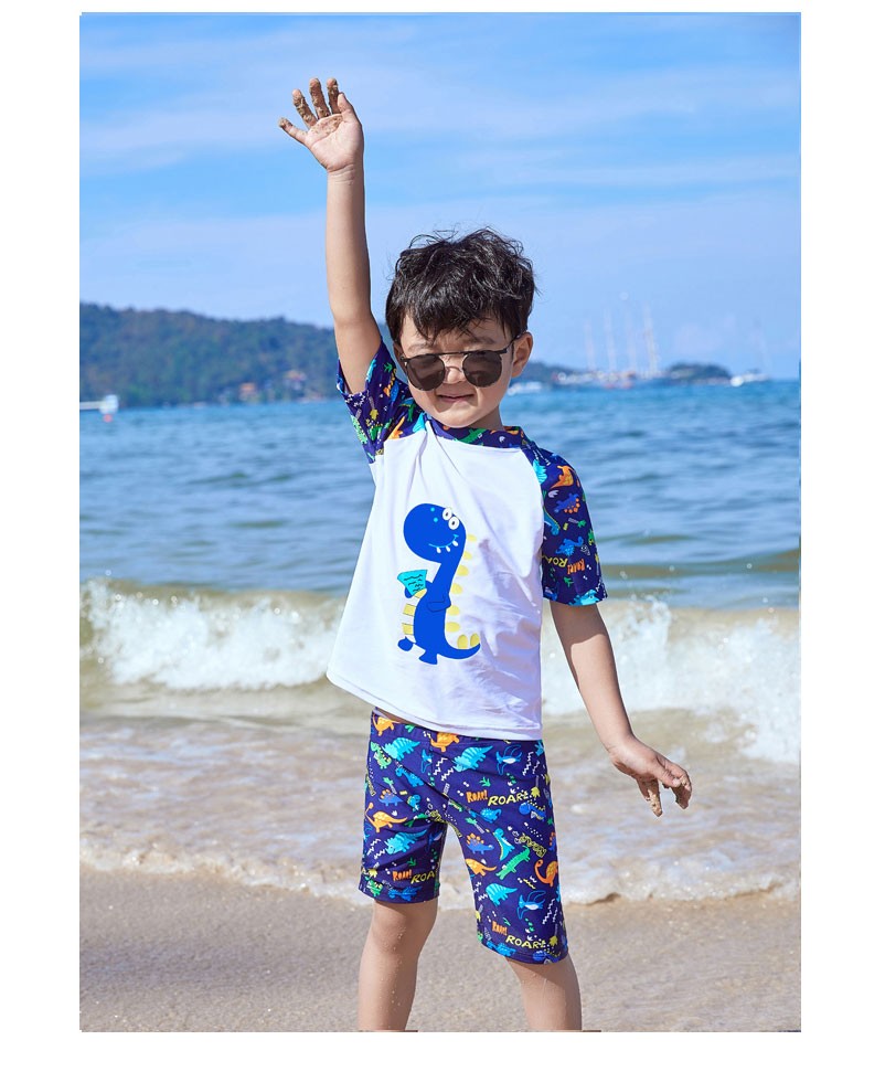 卡通恐龙游泳衣拿书恐龙蓝色泳镜泳圈耳塞鼻夹收纳袋m8090cm1525斤