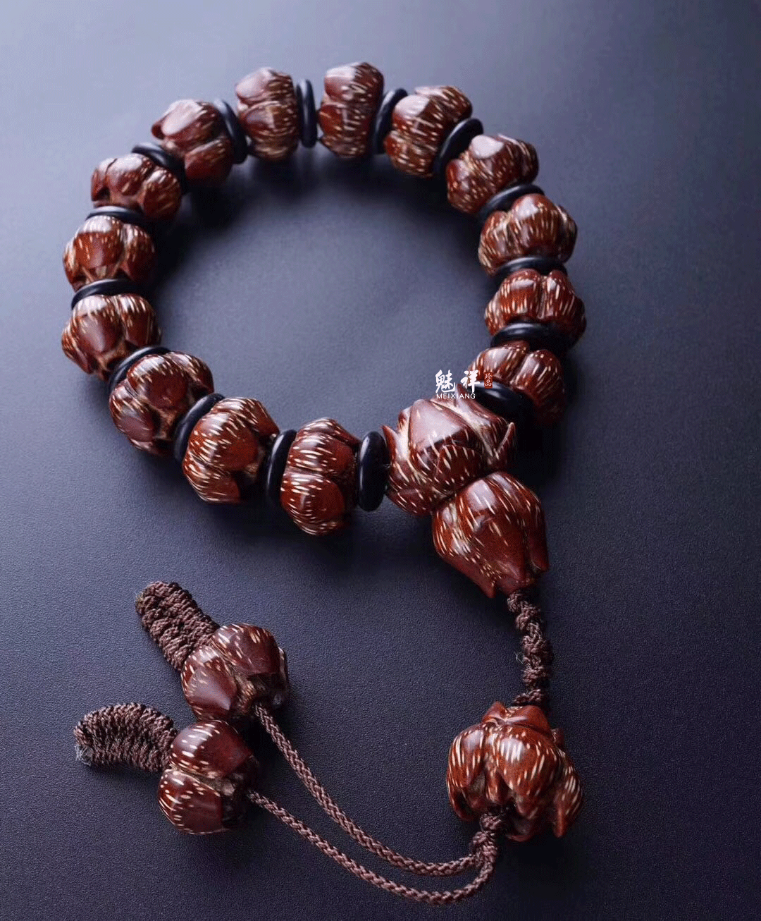 魅祥 天然牛血红滴血莲花菩提子手串佛珠手链男女原籽散珠成品文玩