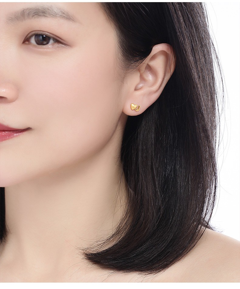 明牌珠宝黄金耳钉女足金iloveyou我爱你耳饰afh0111工费50足金耳饰约