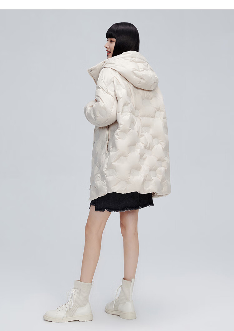 艾莱依eral 2021冬季新款羽绒服女中长款简约可爱萌鸭加厚连帽女士