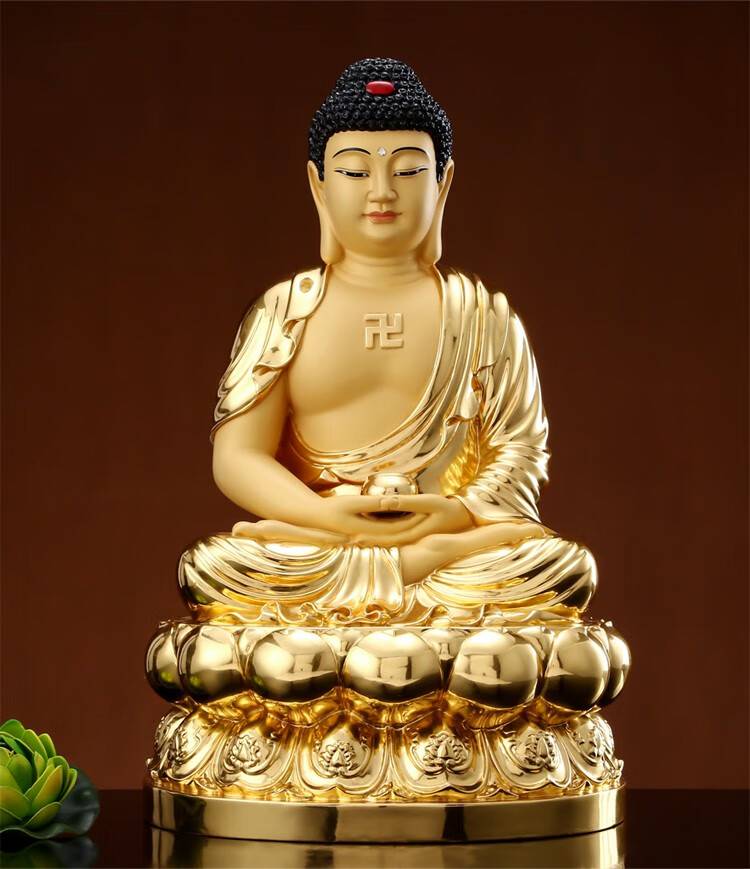 圆通佛具纯铜贴金释迦牟尼佛阿弥陀佛如来佛祖三宝佛佛像一套大号供奉