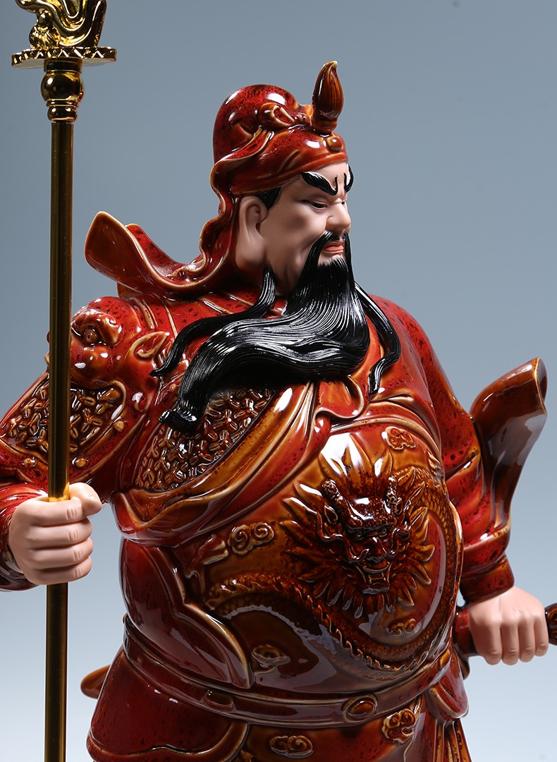 微美德化陶瓷20吋红釉关公像神像青袍关羽佛像家用供奉武财神摆件立刀
