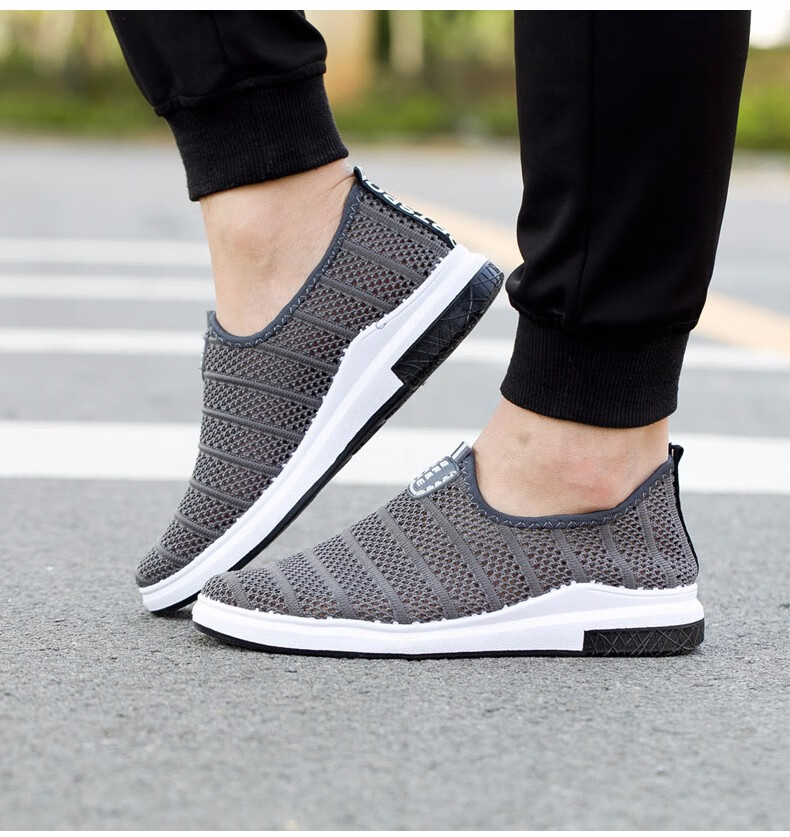 夏天网鞋男透气薄款网眼一脚蹬老北京网面鞋男户外防滑休闲爸爸鞋中