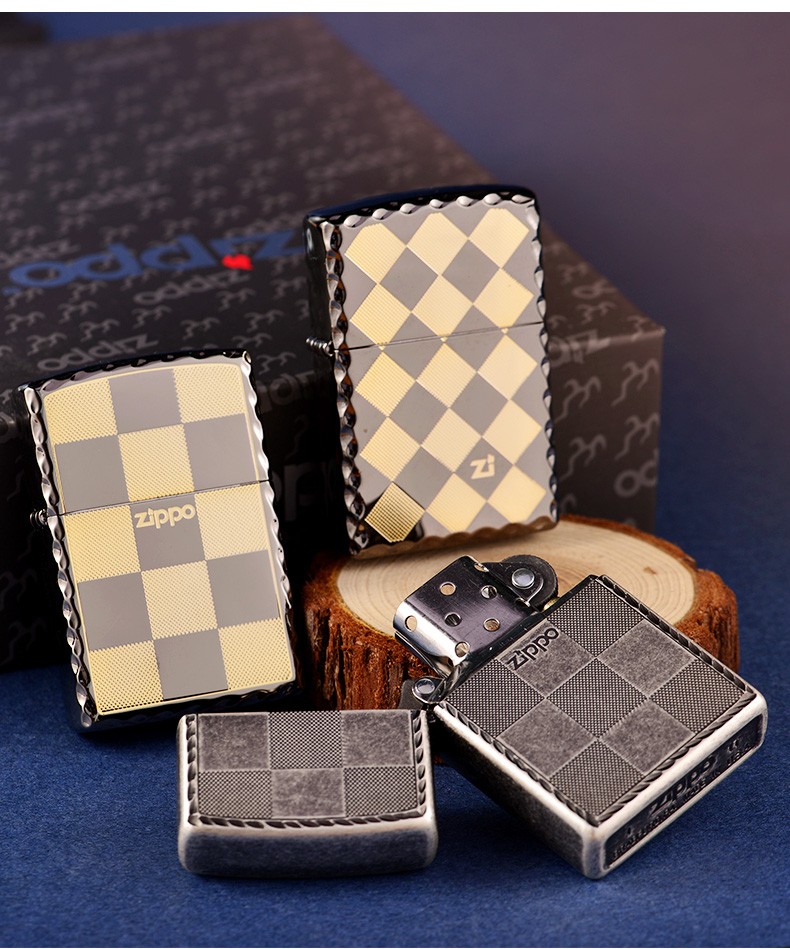zippo芝宝打火机美国原装进口之宝日韩黑冰方格子bt112之宝防风煤油之