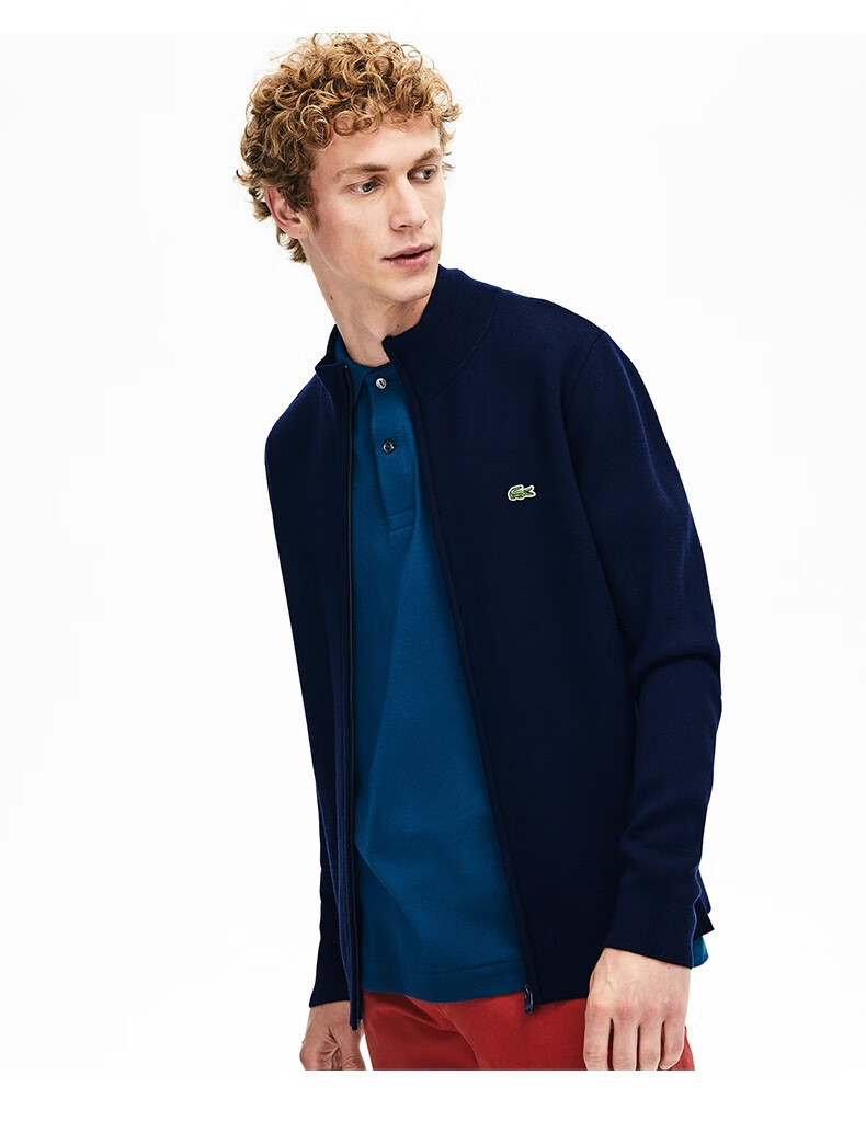 【商场同款】lacoste法国鳄鱼男装春季时尚休闲纯色立领外套针织衫男