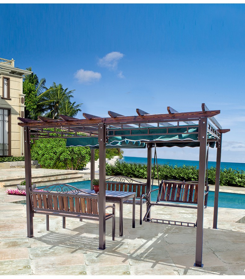 葡萄架子亭子秋千摇椅户外庭院休闲防腐木露台室外铁艺凉亭对座加长