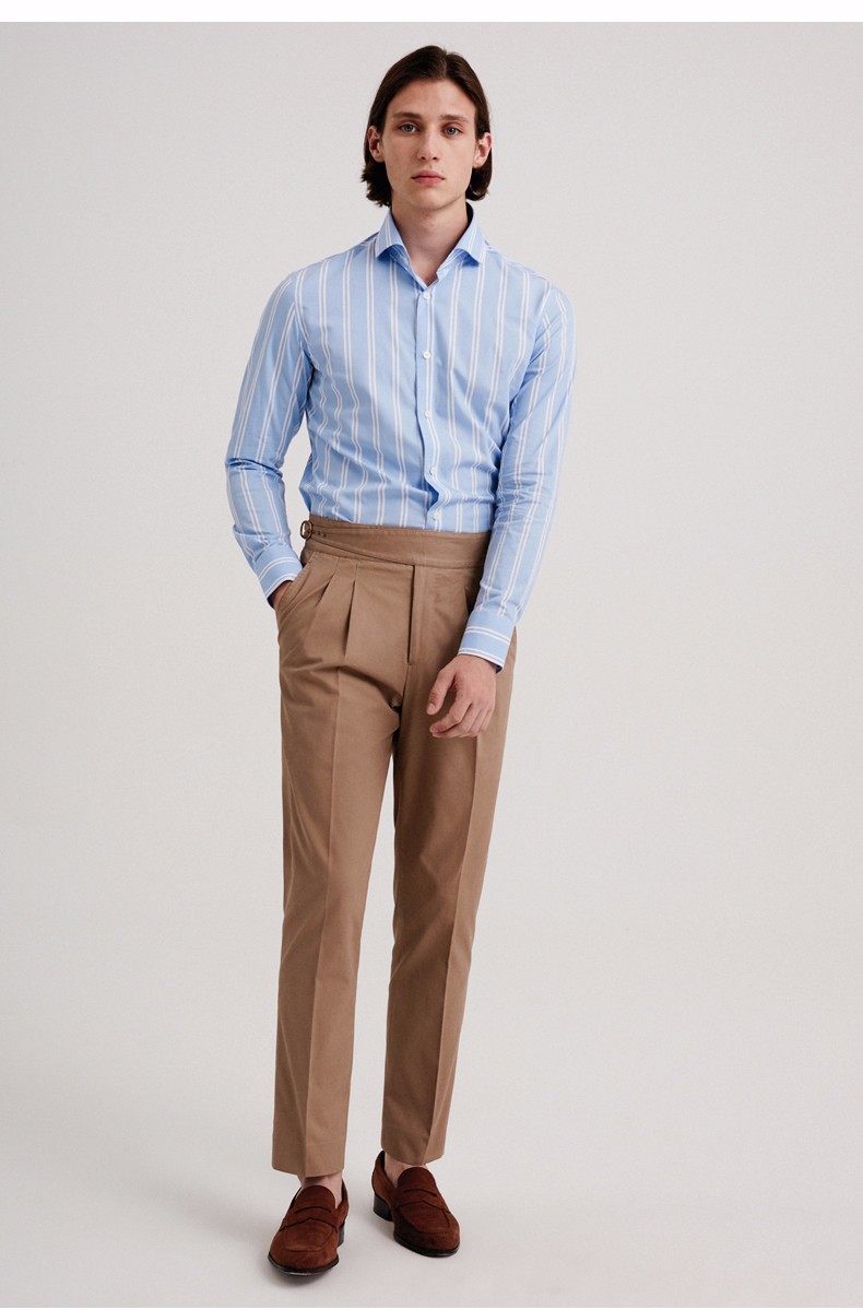 full monty春夏廓尔格西裤男士双褶交叉调节袢休闲裤子 驼色7127 32