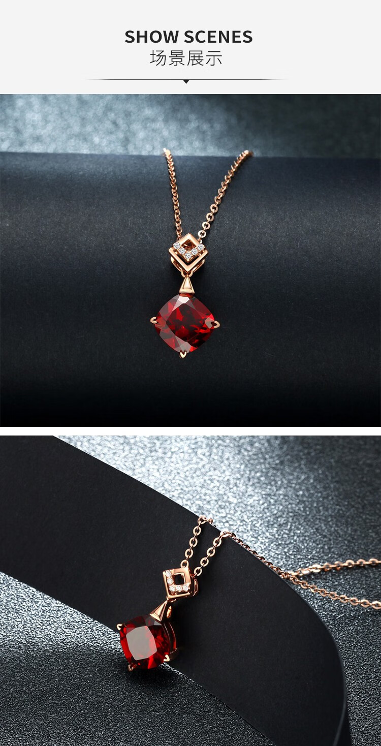 老庙18k金au750天然石榴石吊坠女款挂坠气质时尚饰品女士简约大方节日