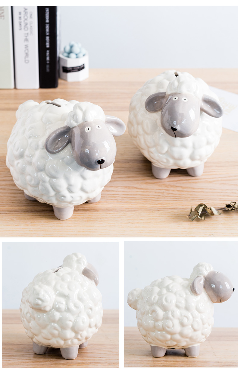 现代简约小绵羊陶瓷存钱摆件创意家居客厅房间卧室桌面装饰品可爱肖恩