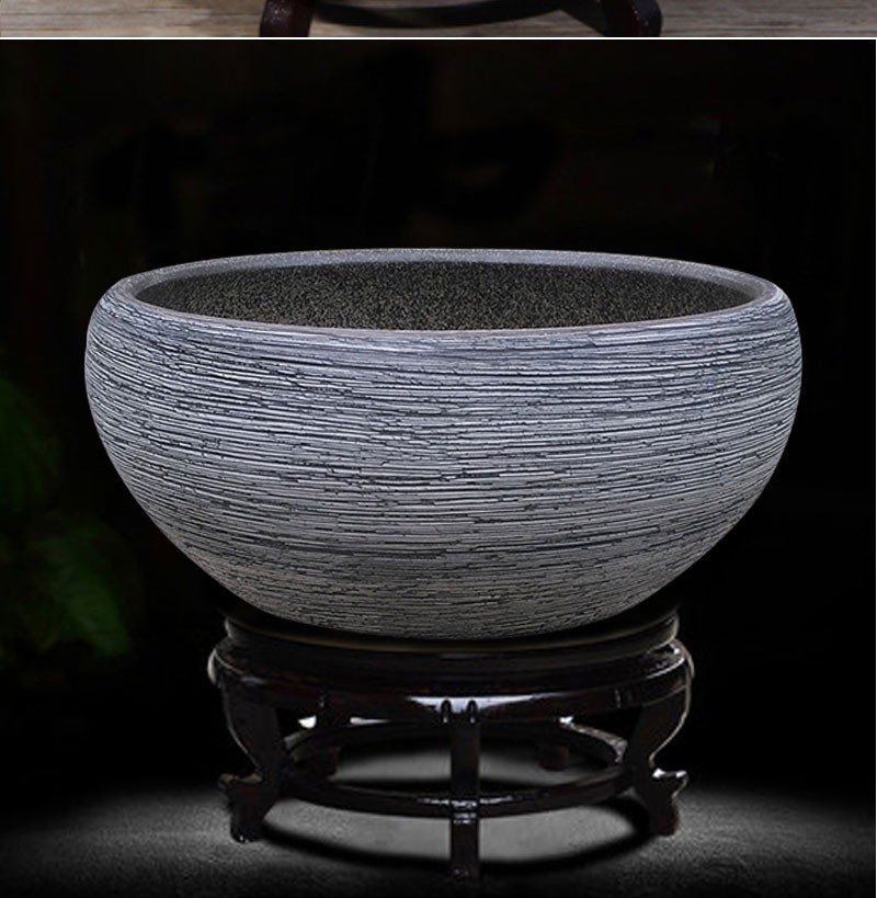 赣景 景德镇陶瓷大鱼缸加大号养鱼盆家居庭院造景装饰缸灰色碗莲荷花