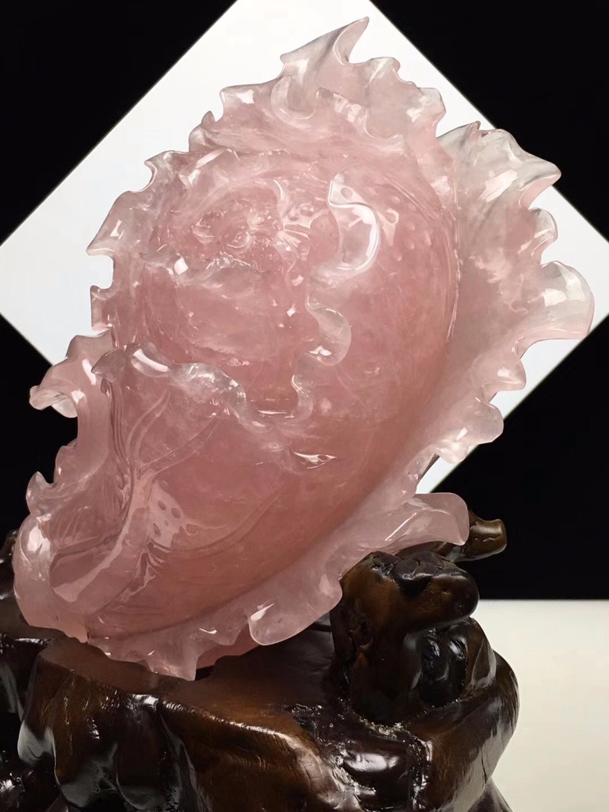 俊辰珠宝天然粉水晶摆件百财聚来雕工精细原石精心打磨