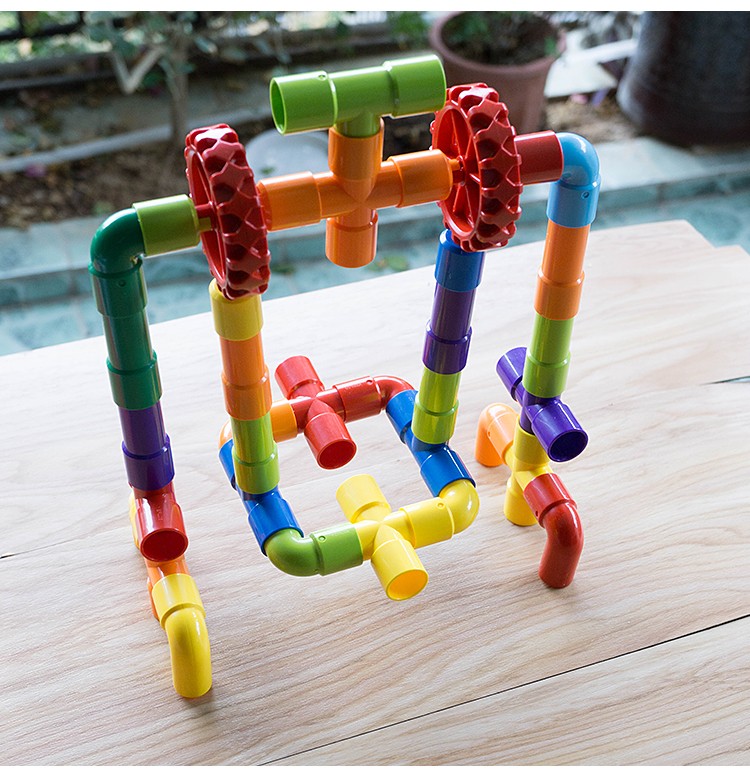水弯管水管管道diy玩具幼儿园儿童立体拼插积木玩具68粒管道积木盒装