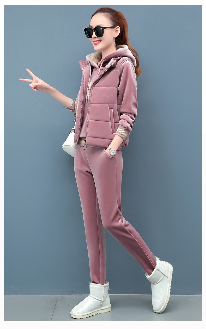 套装女2019秋冬款加绒韩版运动套装宽松女冬天休闲运动服三件套女装