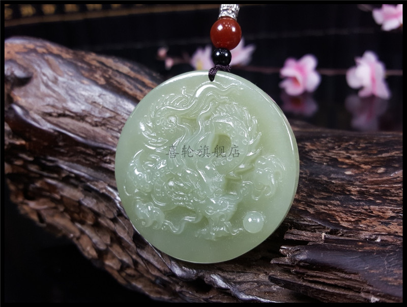 和田玉油青生肖龙吊坠男女款玉坠项链神龙来财