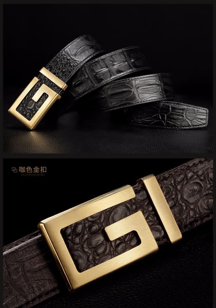 波兹达bozcaada男士皮带意大利进口头层牛皮鳄鱼纹复古皮带g字母平滑